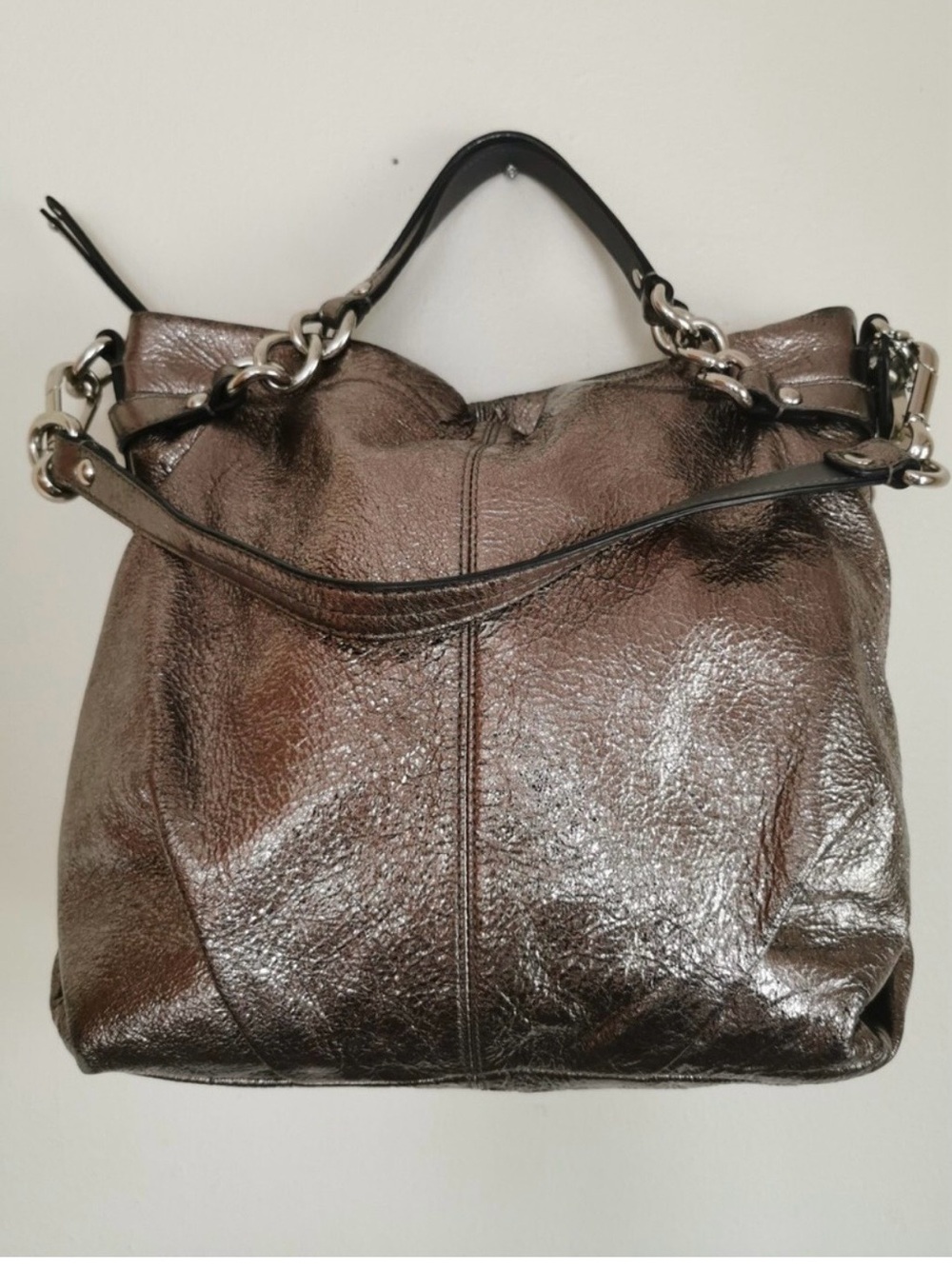 Coach Metallic Brown Shoulder Bag with Chain Accents